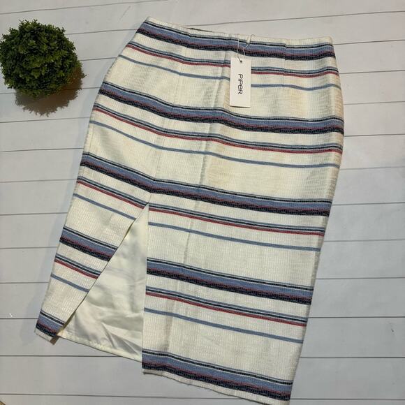 Piper NWT Blue White Striped Pencil Skirt Women’s Size 10 - Picture 1 of 7
